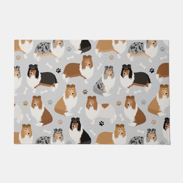 Ruwe Collie Paws en Botten Doormat Deurmat (Voorkant)