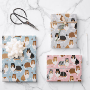 Ruwe Collie Paws en Botten Inpakpapier Vel