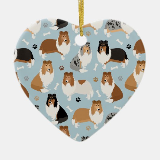 Ruwe Collie Paws en Botten Keramisch Ornament (Voorkant)
