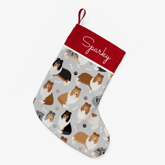 Ruwe Collie Paws en Botten Kleine Kerstsok (Voorkant (Hangend))