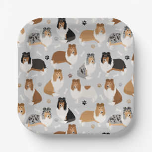 Ruwe Collie Paws en Botten Papieren Bordje