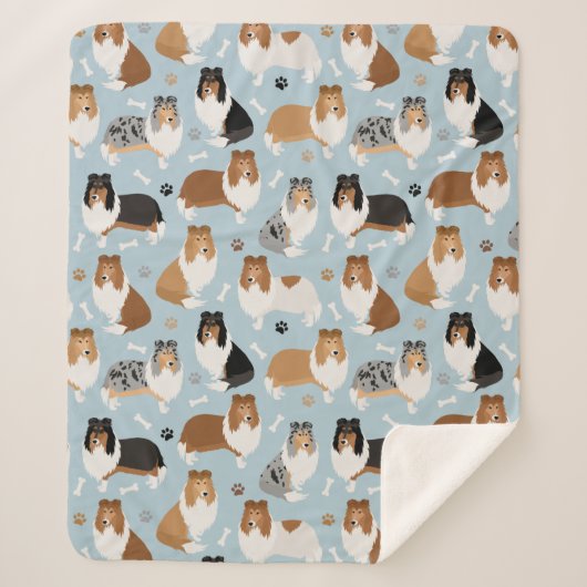 Ruwe Collie Paws en Botten Sherpa Deken (Voorkant)