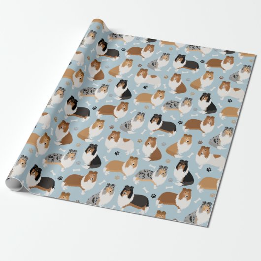 Ruwe Collie Paws en Botten Verpakkingspapier Cadeaupapier (Uitgerold)
