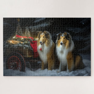 Ruwe Collie Sneeuw Slede Kerst Decoratie Legpuzzel