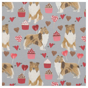 ruwe colliehond, grijze cupcakes en harten stof