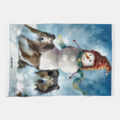 Ruwe Collies met Snowman Kerstmis Theedoek (Horizontaal)