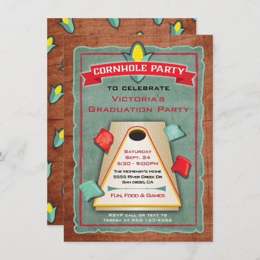 Ruwe Cornhole Bean Bag Toss Feest Uitnodiging (Voorkant / Achterkant)