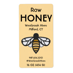 Ruwe honing met Bij gele HONEY label