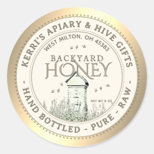 Ruwe honing uit de achtertuin bijenkorf handgebott ronde sticker