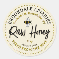 Ruwe honinglabel met vliegende gele bij