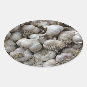 Ruwe knoflook voor gezonde voeding ovale sticker