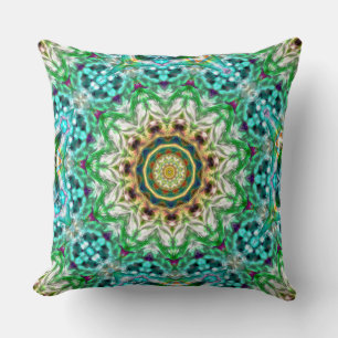 Ruwe metalen aqua blauw en groene textuur mandala kussen