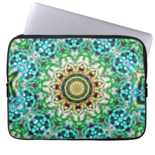 Ruwe metalen aqua blauw en groene textuur mandala laptop sleeve