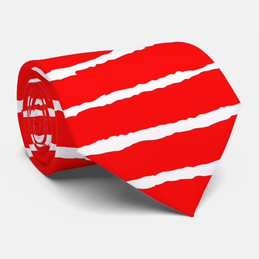 Ruwe strepen - Rood op wit Stropdas (Opgerold)