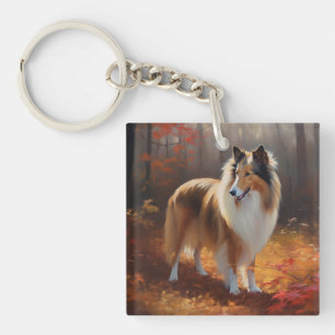 Ruwharige Collie in de herfst Bladeren vallen insp Sleutelhanger