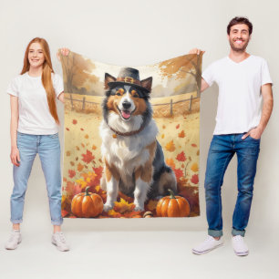 Ruwharige Collie in herfstbladeren Thanksgiving Ku Fleece Deken