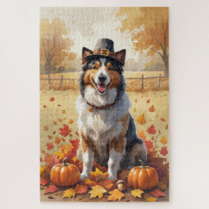 Ruwharige Collie in herfstbladeren Thanksgiving Ku Legpuzzel