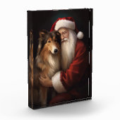 Ruwharige Collie met Kerstman Feestelijke Kerstmis Fotoblokken (Links)