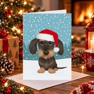 Ruwharige Dachshund Kerstman Teckel Hond Kerstmis Feestdagen Kaart
