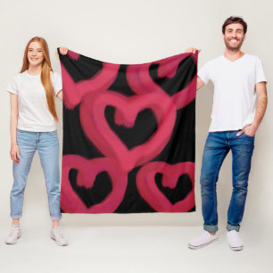Ruwweg getrokken roze harten op aangepaste kleur fleece deken