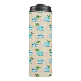RV Beach Camping met Flamingos Thermosbeker