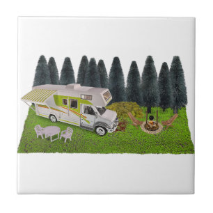 RV camper in het bos Tegeltje