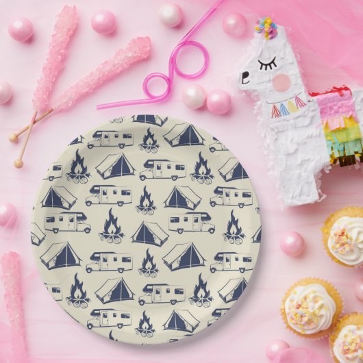 RV Camper Tent Campfire Patroon Papieren Bordje (Feest)