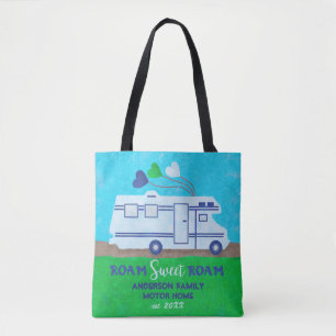 RV-camperreis naar huis   Familienaam toevoegen Tote Bag