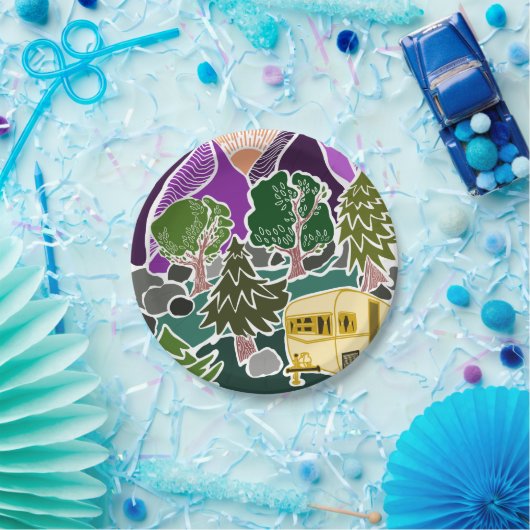 RV Camping Berg Sun Scène Papieren Bordje (Feest)