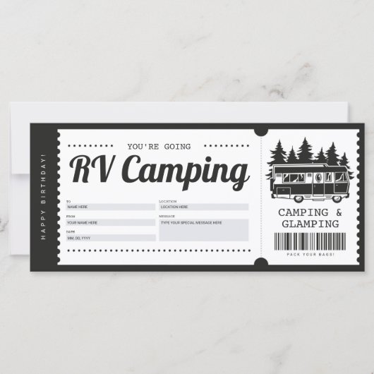 RV Camping Gift Voucher, Summer Camp Certificate (Voorkant)