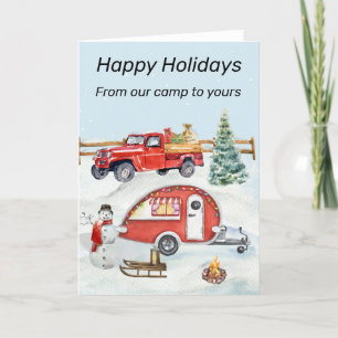 RV Camping Kamperen Sneeuw Winter Kerstmis Feestdagen Kaart