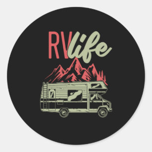 RV Life Camping Camper Van Mountain Natuur Gift Ronde Sticker