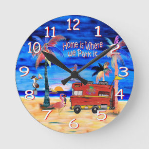 RV retro camper wandklok Ronde Klok