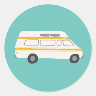  RV Van Motorhome Campervan Cute Drawing Ronde Sticker