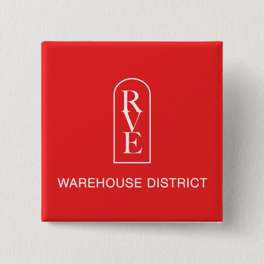 RVE WAREHOUSE DISTRICT Square Pin Vierkante Button 5,1 Cm (Voorkant)