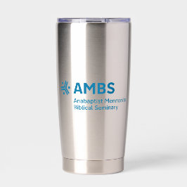 RVS-beker met blauwe AMBS-logo Geïsoleerde Drinkbeker