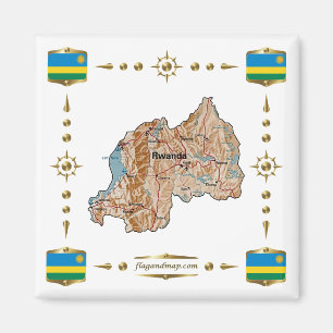 Rwanda Map + Flags Magnet Magneet
