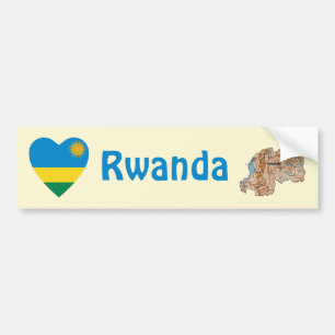 Rwanda Vlag Hart + Landkaart Bumpersticker