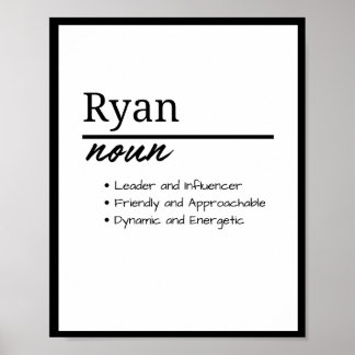 Ryan, Jongensnaam Gepersonaliseerde Naam Definitie Poster