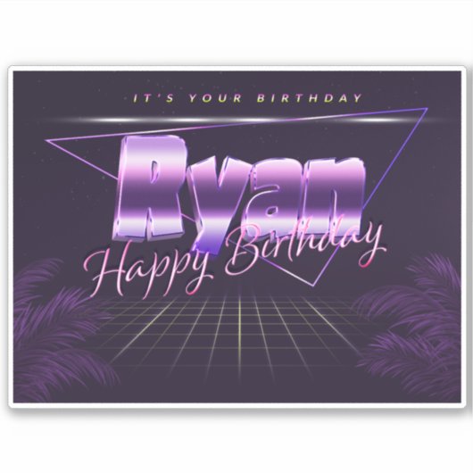Ryan Name Vorname lila retro Sticker Geburtstag (Voorkant)