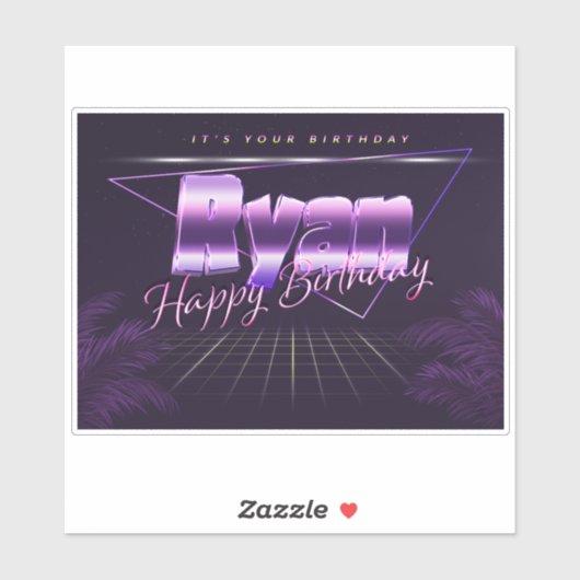 Ryan Prénom lila retro Sticker (Feuille)