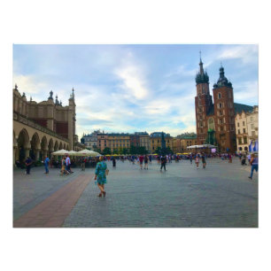 Rynek Główny - Stadsplein in Krakau, Polen Foto Afdruk