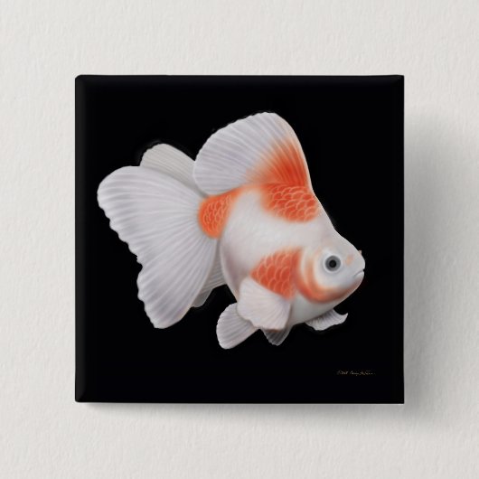 Ryukin Fantail Goldfish Pin Vierkante Button 5,1 Cm (Voorkant)