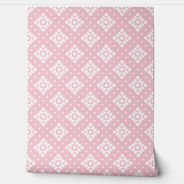 (S) 2502222A Retro Dotty Diamond Pink Background Behang (Afrollen)