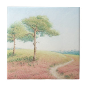 's Avonds zon, nieuwe bosgrond bomen keramische te Tegeltje