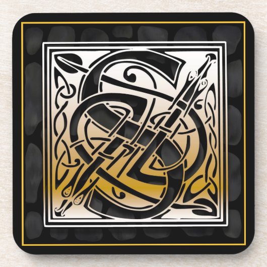 "S" Celtic Black Stone Monogram Onderzetters (Voorkant)