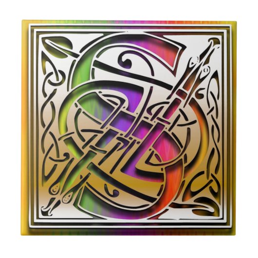 S Celtic Rainbow Aangepaste monogram tegel Tegeltje (Voorkant)