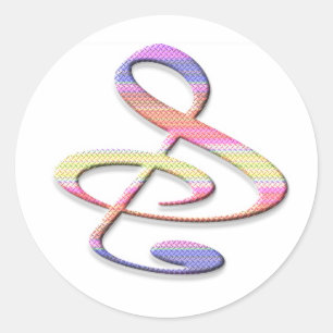 "S", "&" en/of treble Clef Musical Note Ronde Sticker