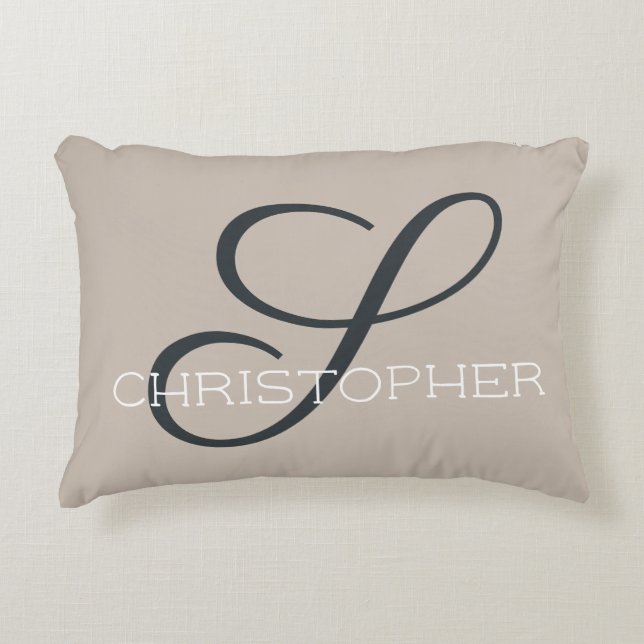 S Initiaal Aangepaste naam Calligrafie Tan Taupe C Accent Kussen (Voorkant)
