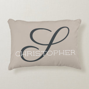 S Initiaal Elegante Taupe Tane Monogram Accent Kussen